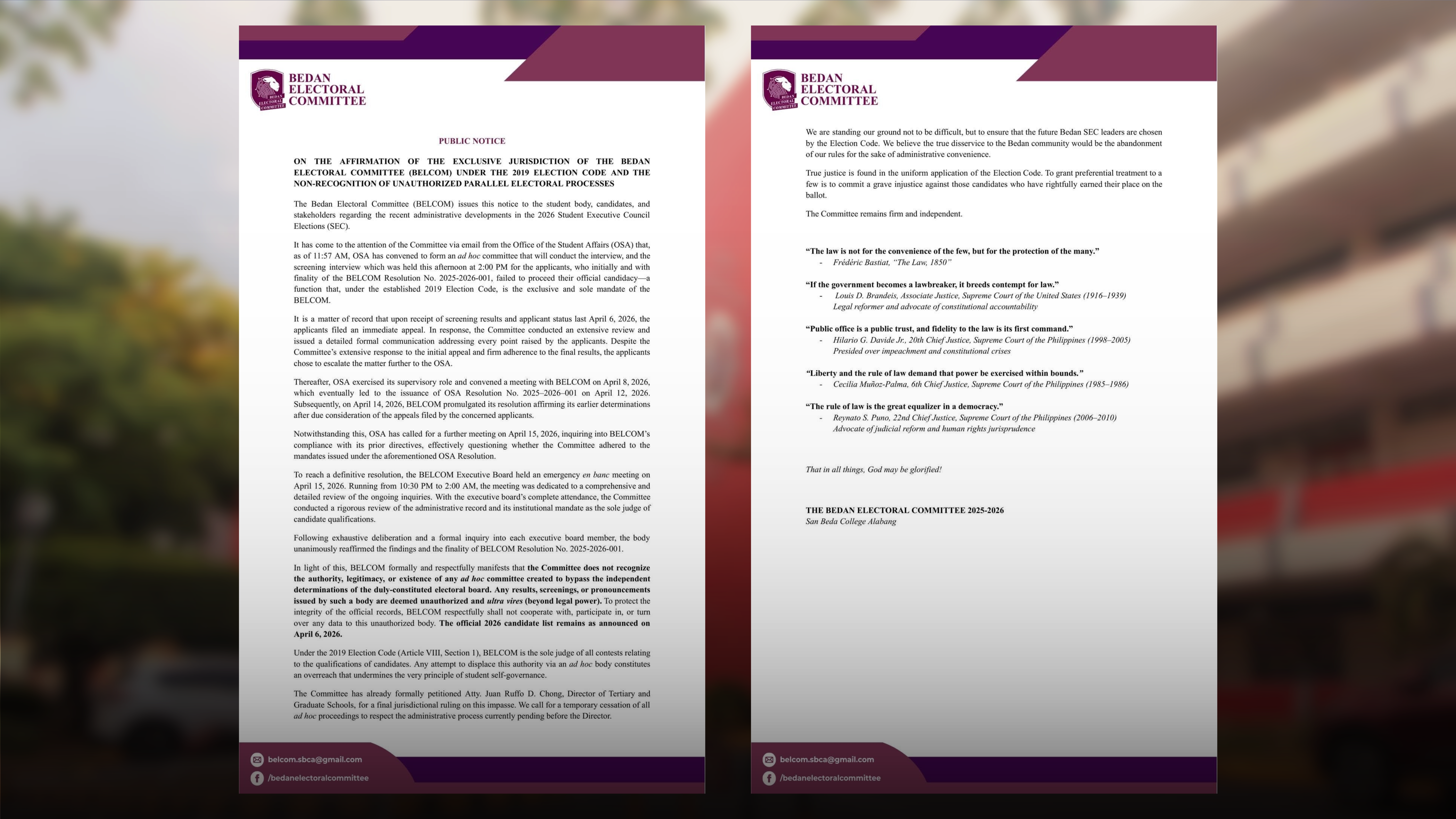 BELCOM affirms sole authority over SEC elections, dismisses unauthorized committees